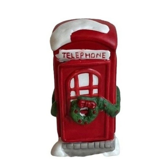 Unbranded Other - Christmas Village Accessory Ceramic Red Phone Booth Telephone